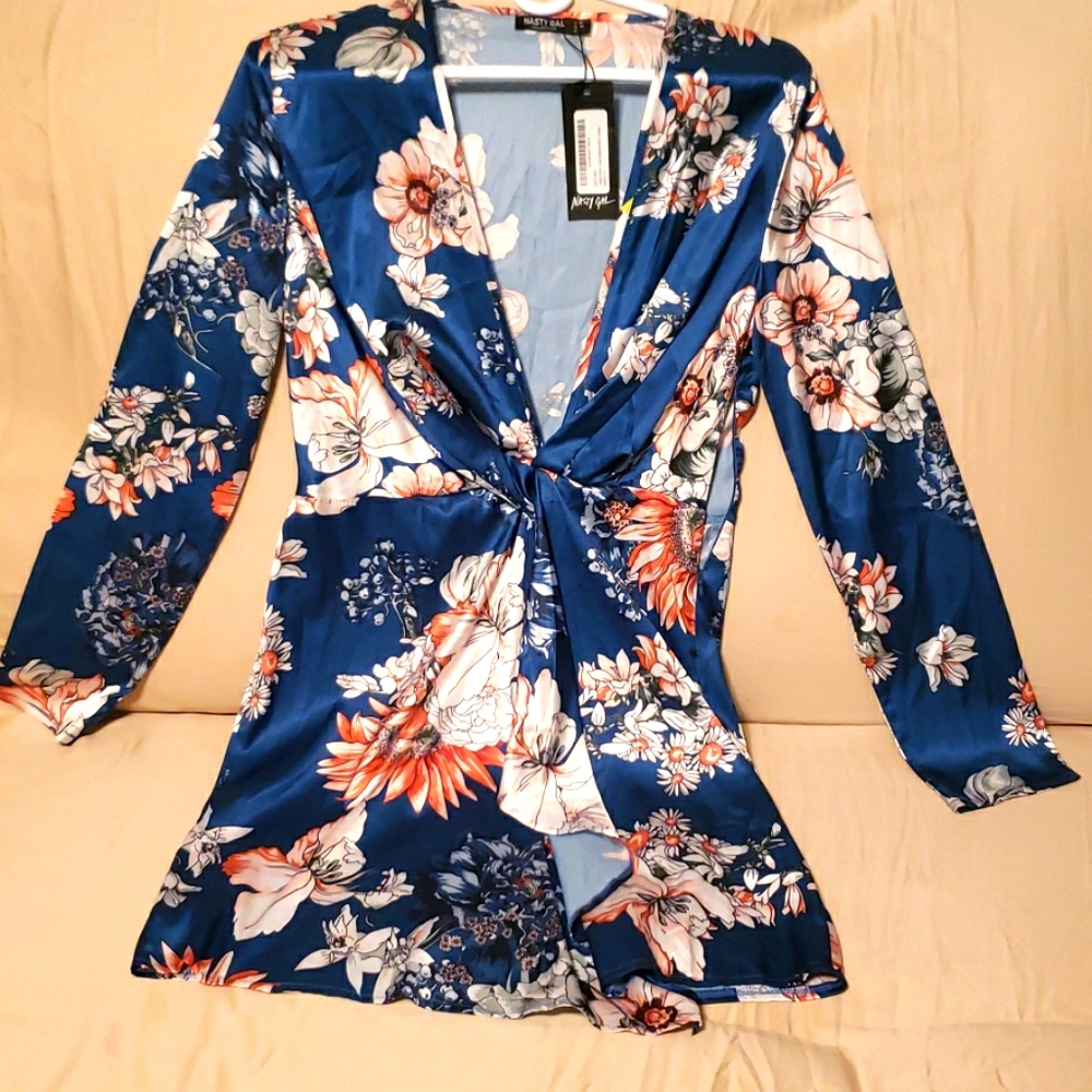 Twist Front Long Sleeve Mini Dress